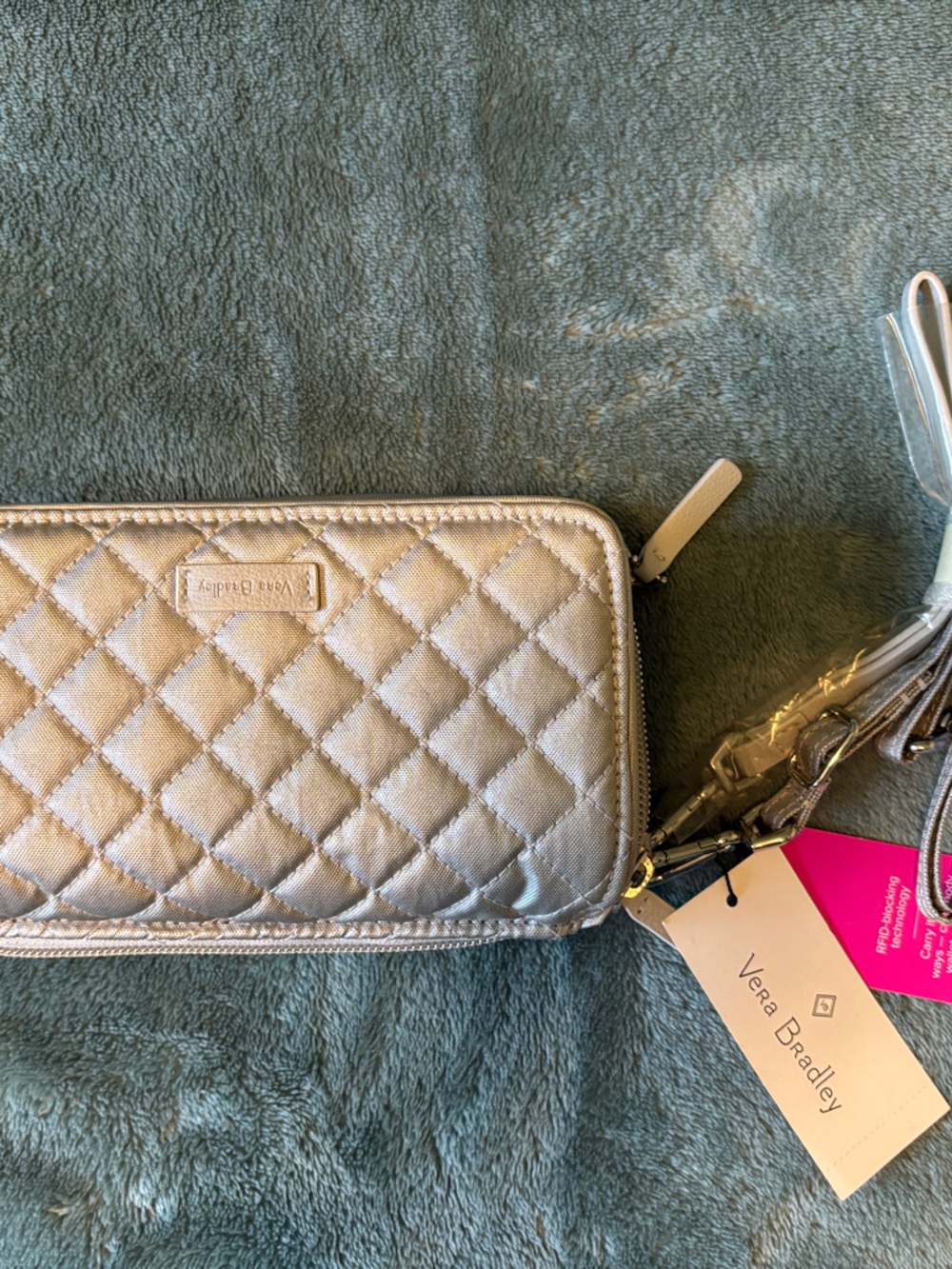 Vera Bradley Quilted Metallic Phone Crossbody in Silver